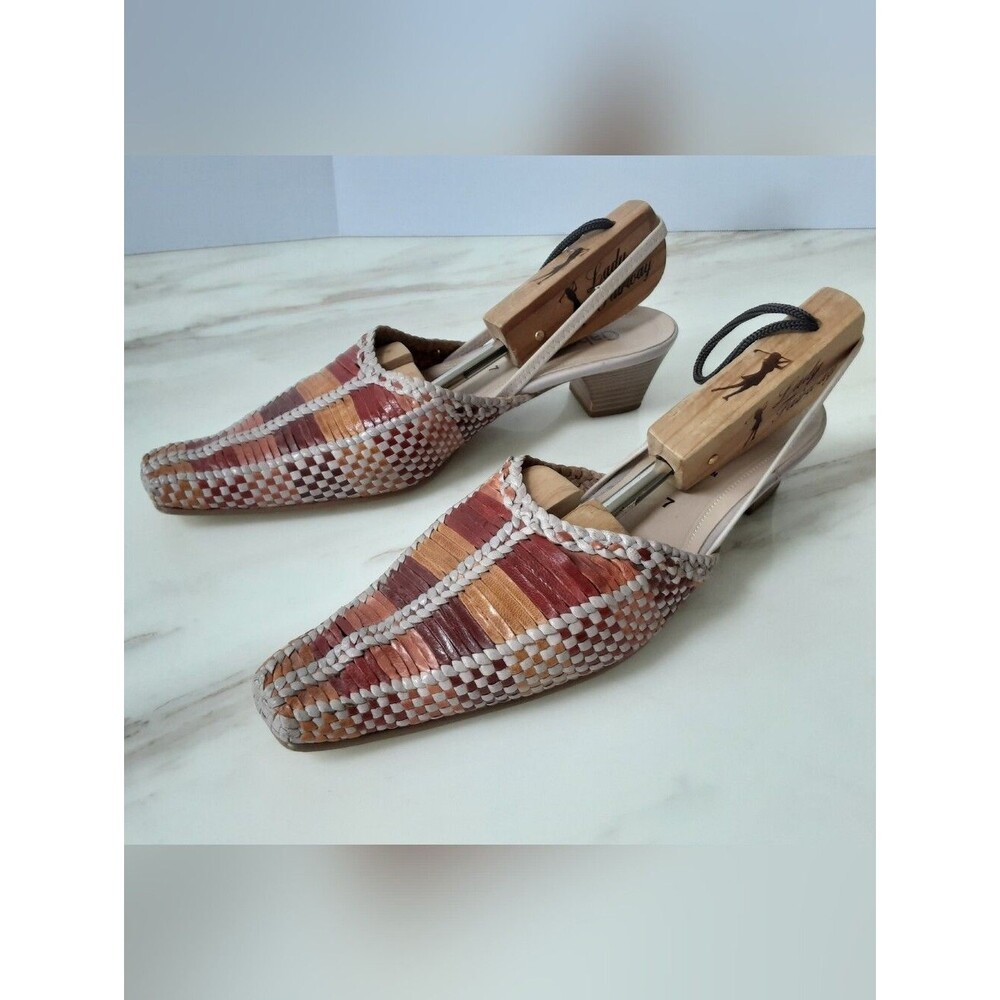 Gabor Muliti-Color Leather Woven Slingback Mules Sz 7 - Vtg